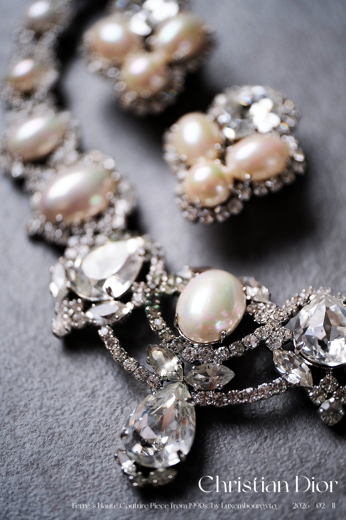 Christian Dior Crystal imitation pearl earclips/necklace jewelry set