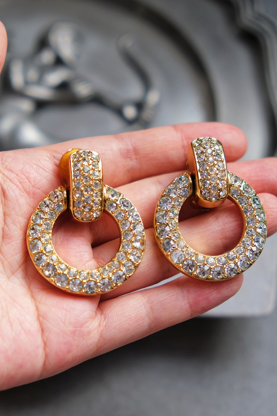 Christian Dior Hoop Crystal Vintage Ear clips Earrings