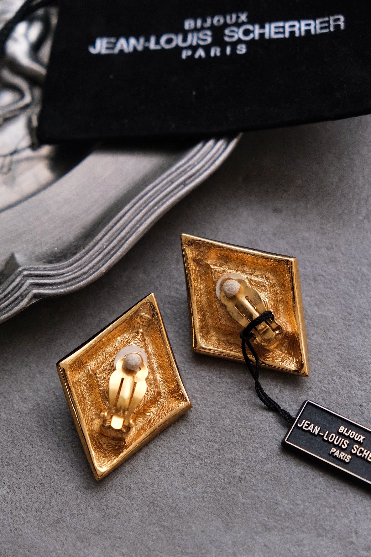 JEAN LOUIS SCHERRER Vintage massive size black glass crystal earclips