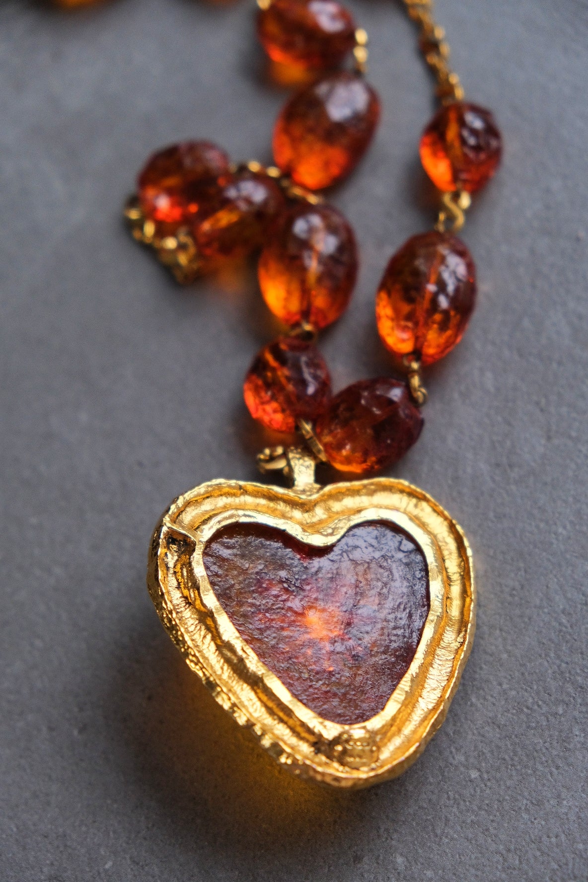 Poggi Paris Amber Resin Jelly Heart Vintage Necklace