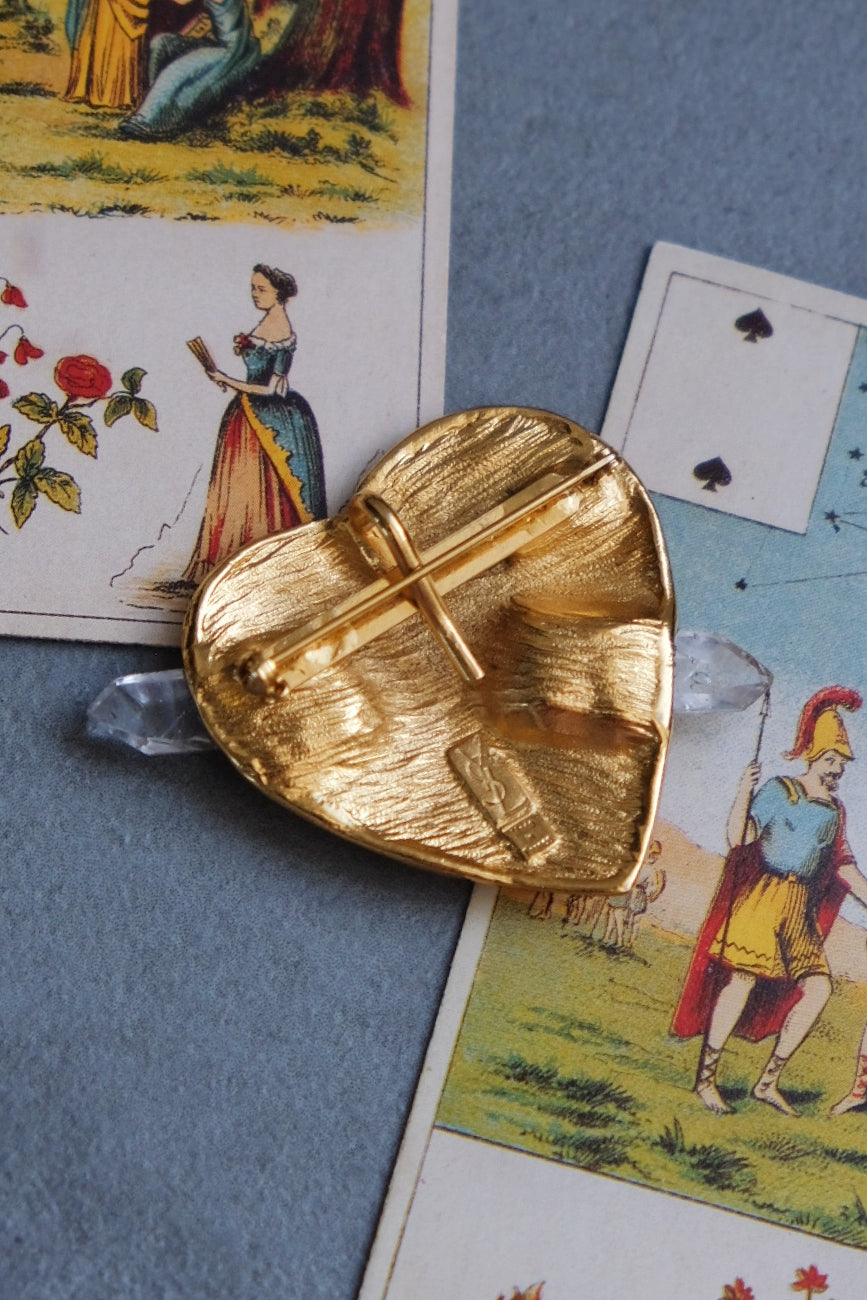 Yves Saint Laurent YSL vintage heart rock crystal brooch