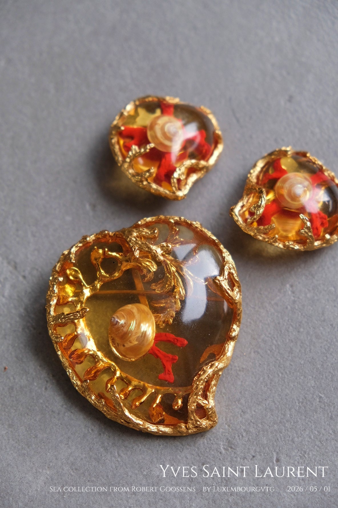 Yves Saint Laurent Vintage massive size heart brooch/earclips jewelry set