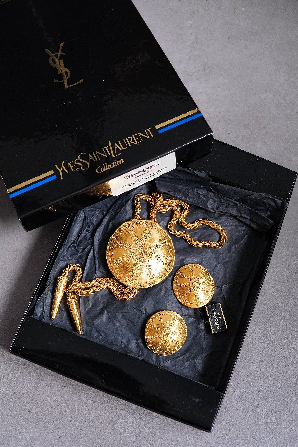 Yves Saint Laurent shell necklace and earclips jewelry set