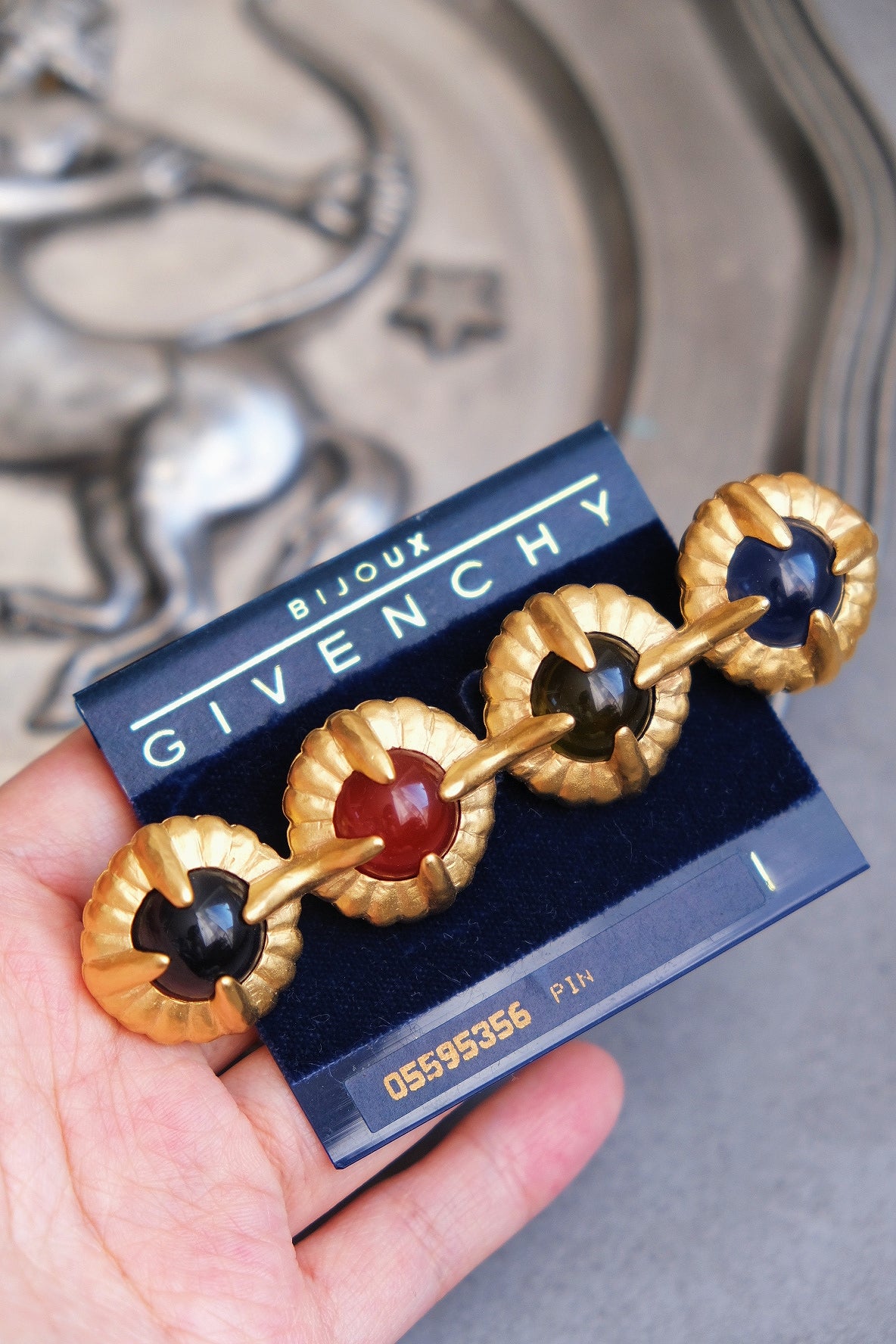 Vintage Givenchy rainbow cabochon brooch French Designer Pin