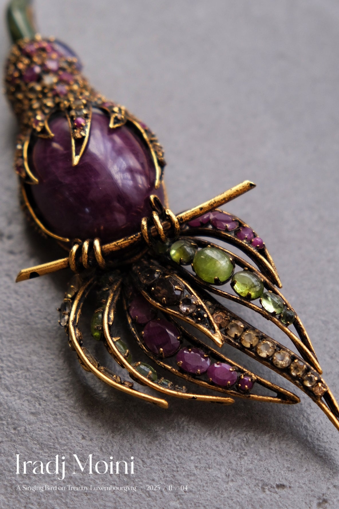 IRADJ MOINI massive size Vintage Brooch natural stone Bird Vintage pin