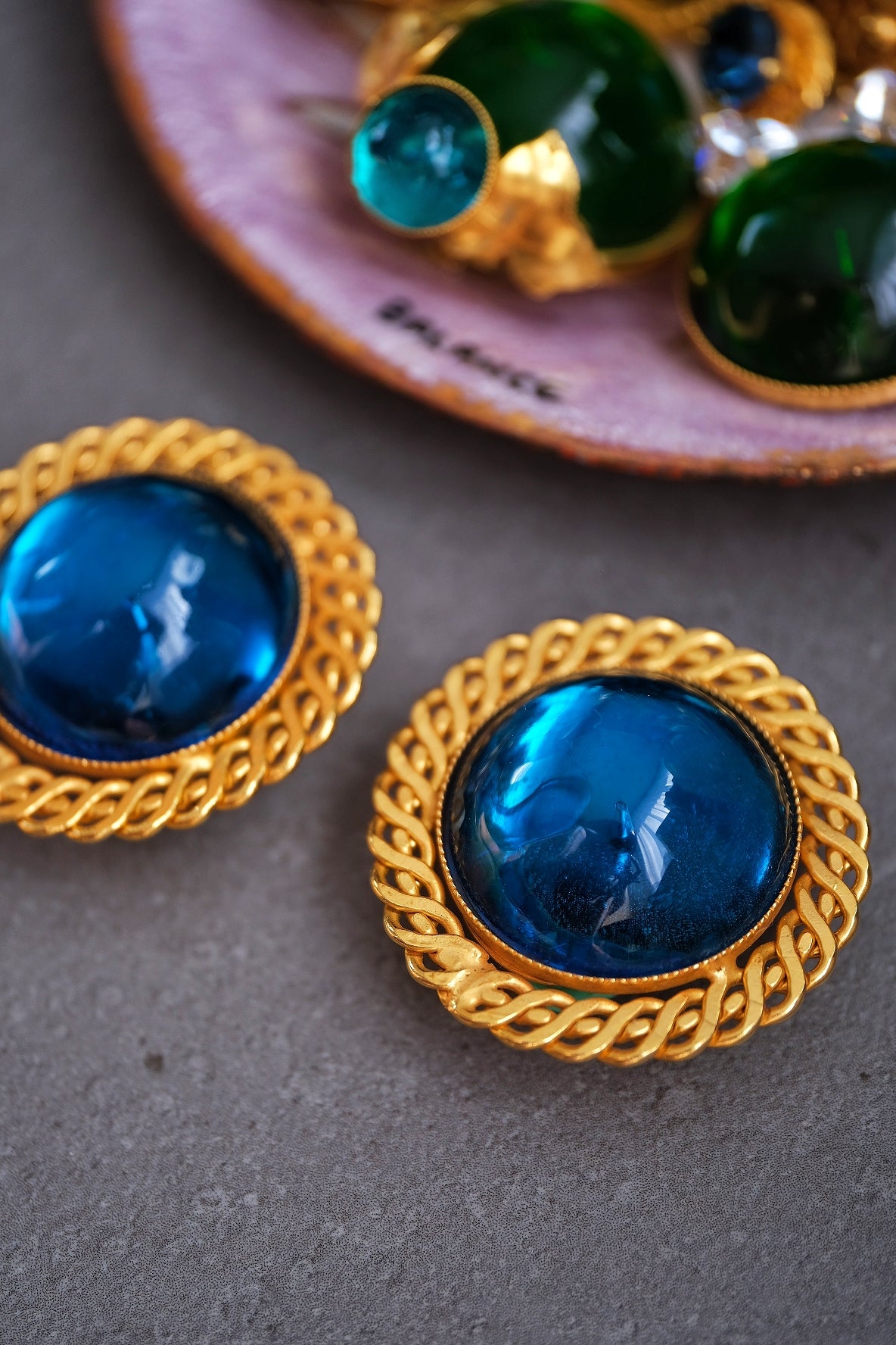 Philippe Ferrandis vintage blue gripoix glass massive size earclips