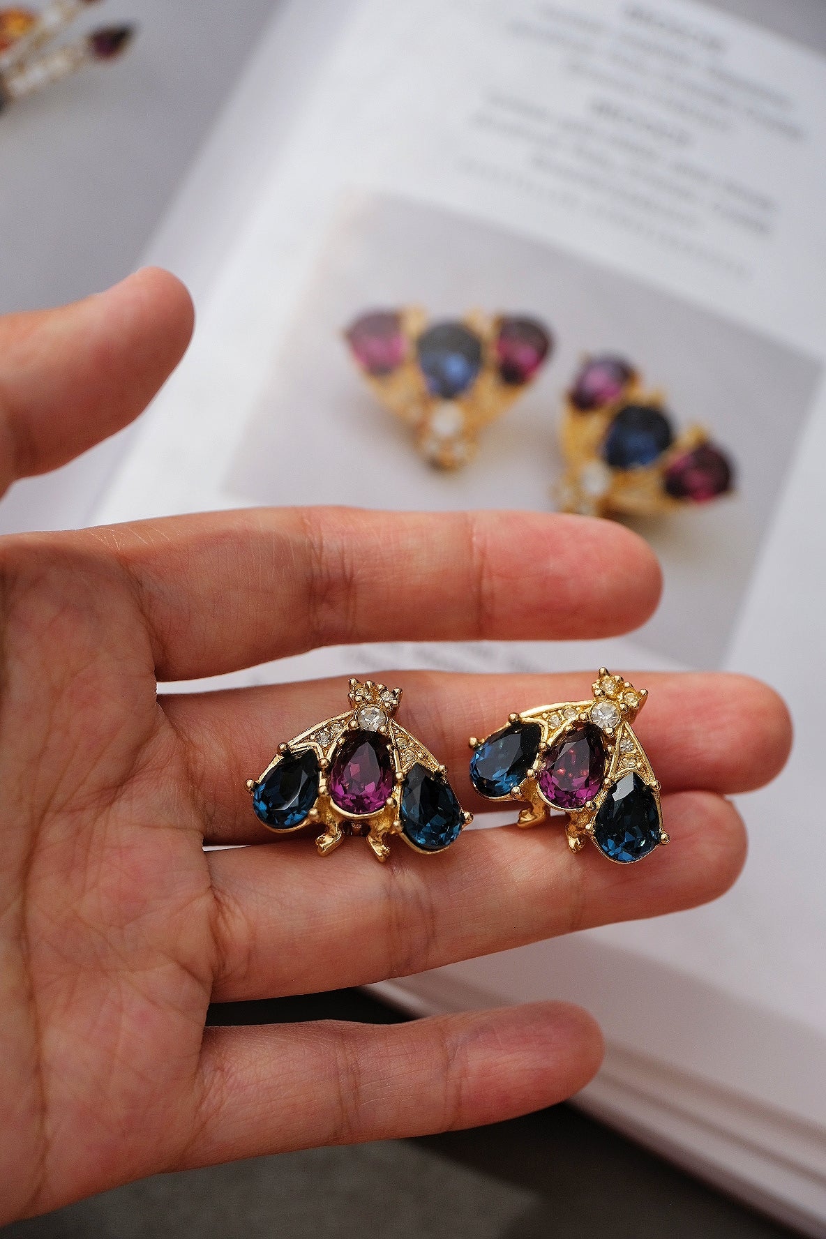 Christian Dior Bookpiece Bumble Bee Crystal Stud Earrings Vintage Earclips