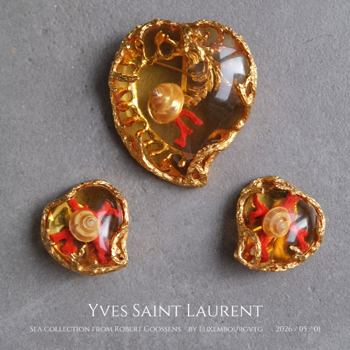 Yves Saint Laurent Vintage massive size heart brooch/earclips jewelry set