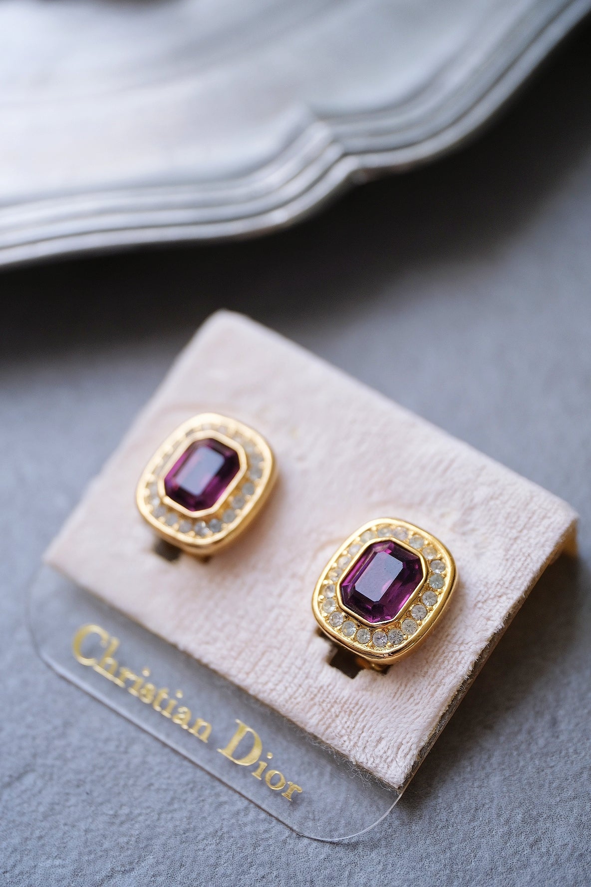 Christian Dior Purple Crystal Rhinestone Vintage Ear clips
