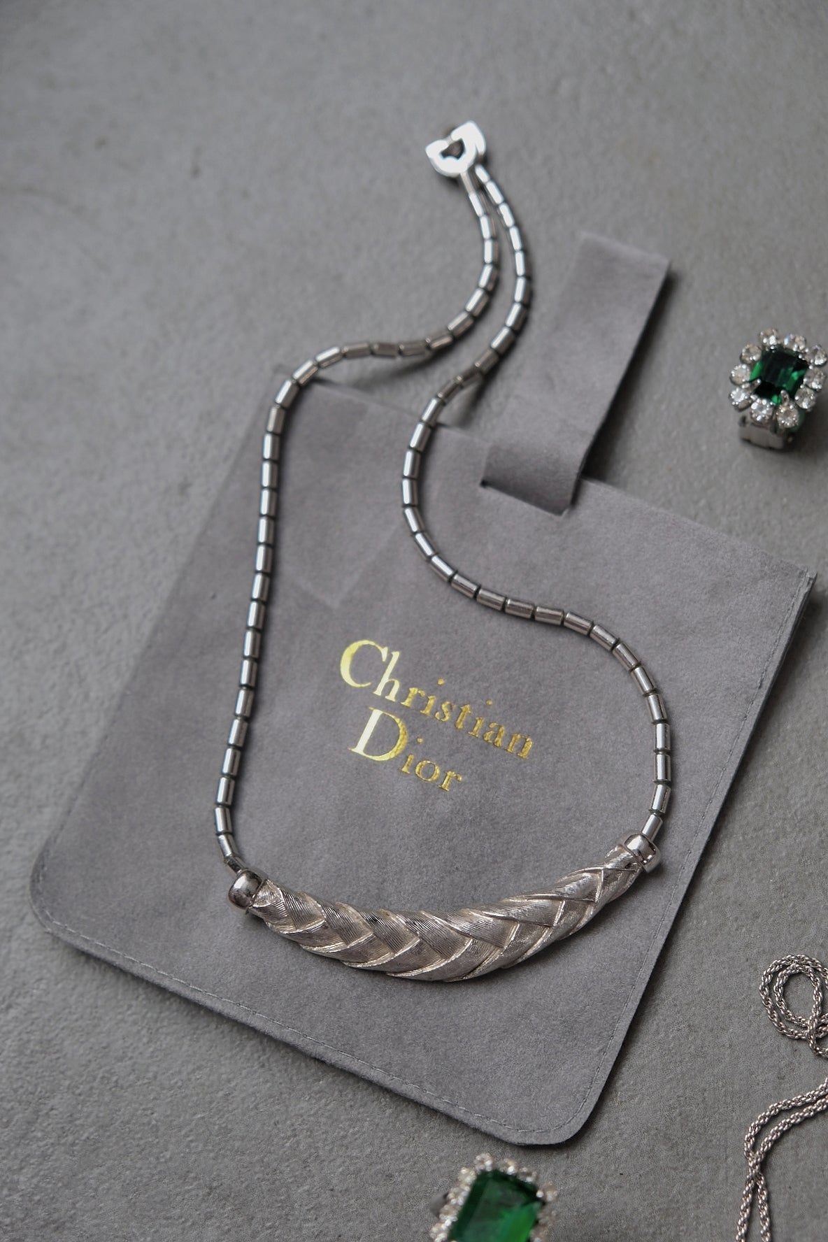 Christian Dior 1980s silver woven vintage collier / necklace
