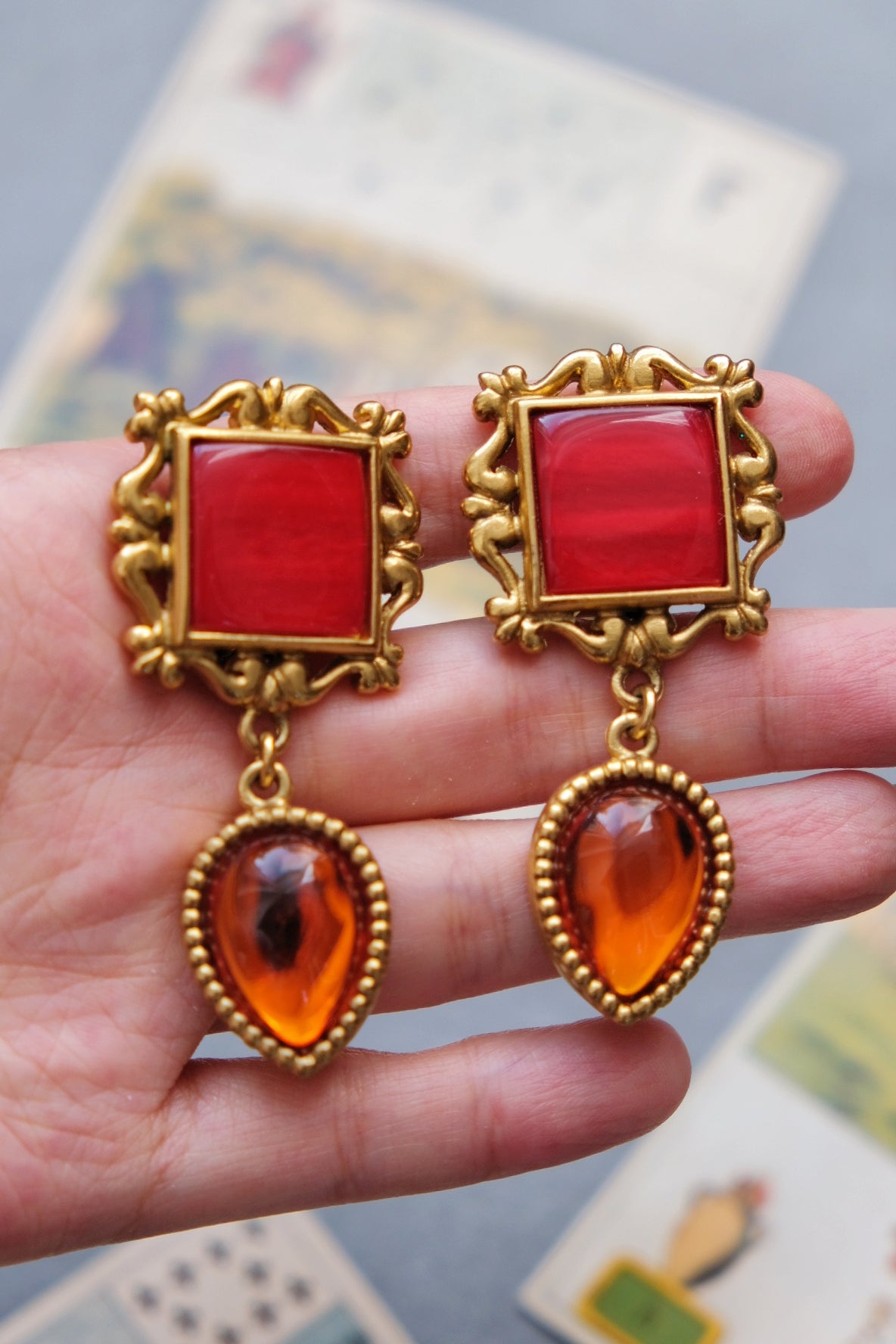 Yves Saint Laurent YSL vintage baroque dangle Earclips