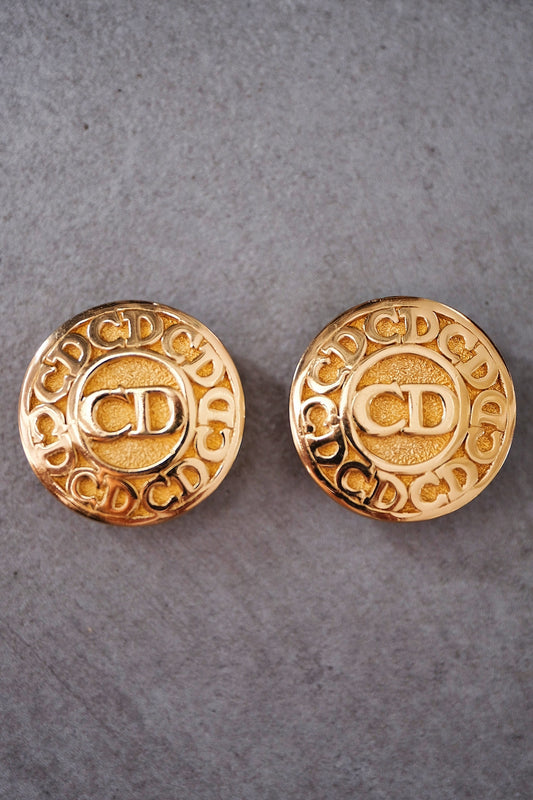 Christian Dior gold tone CD Monogram Vintage Ear clips Earrings