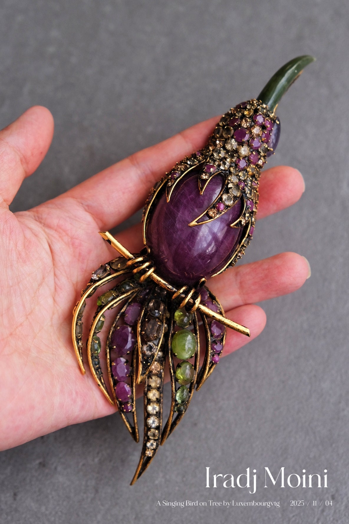 IRADJ MOINI massive size Vintage Brooch natural stone Bird Vintage pin