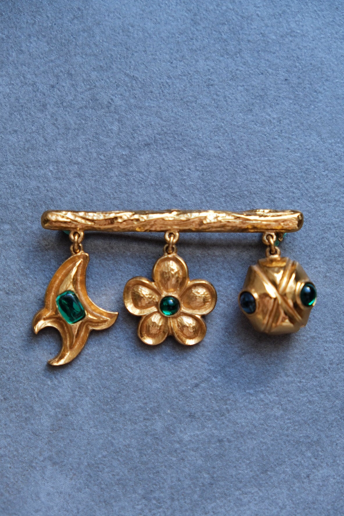 KENZO PARIS Blue Cabochon Dangle Vinatge Brooch Vintage Pin