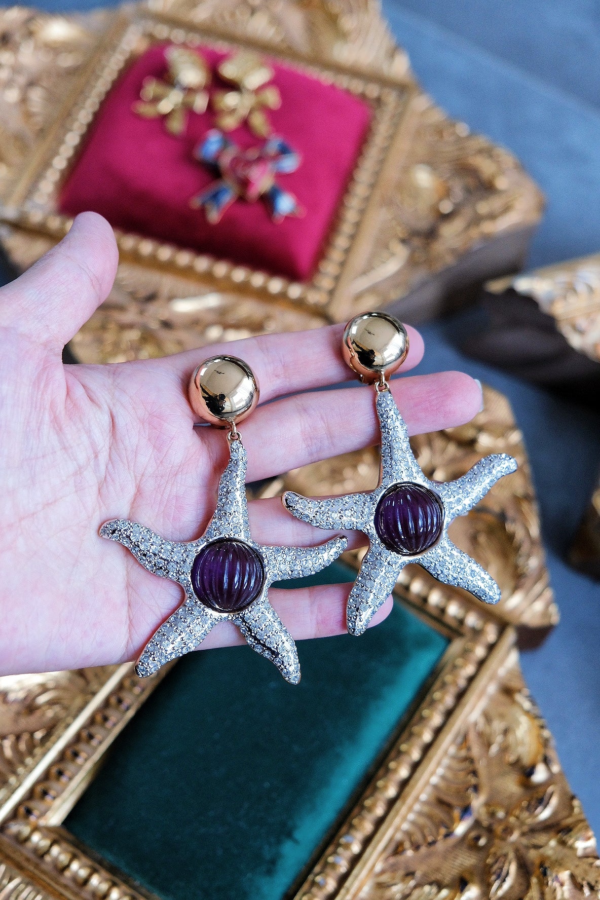 VALENTINO Starfish Rhinestone Statement Vintage Ear Clips