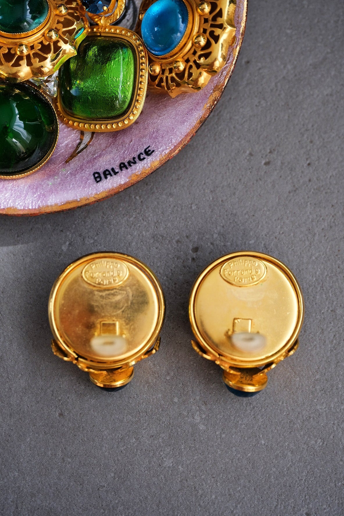 Vintage Philippe Ferrandis Green & Blue Gripoix Ear Clips