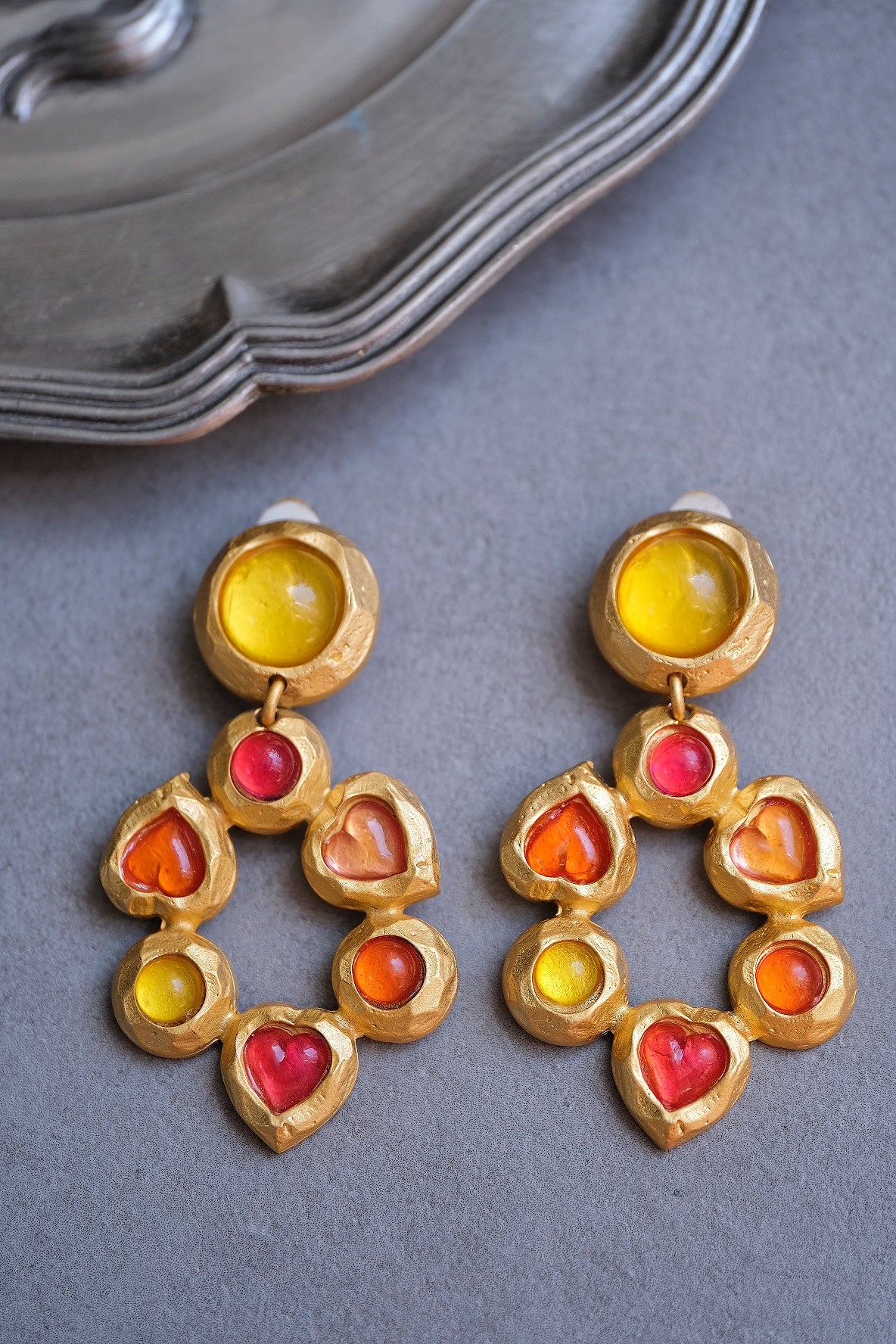 Edouard Rambaud Heart drop earclips Vintage Earrings