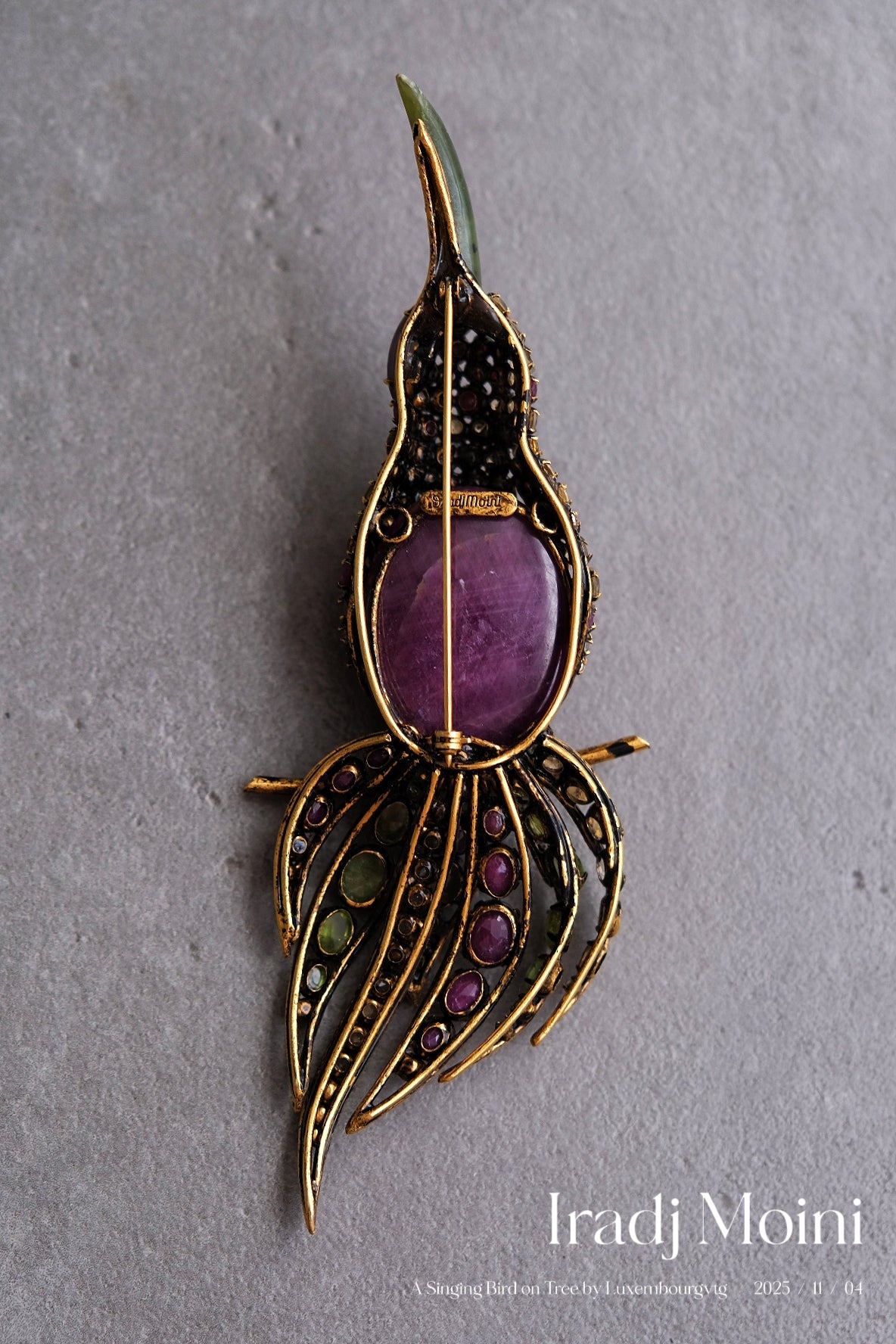 IRADJ MOINI massive size Vintage Brooch natural stone Bird Vintage pin