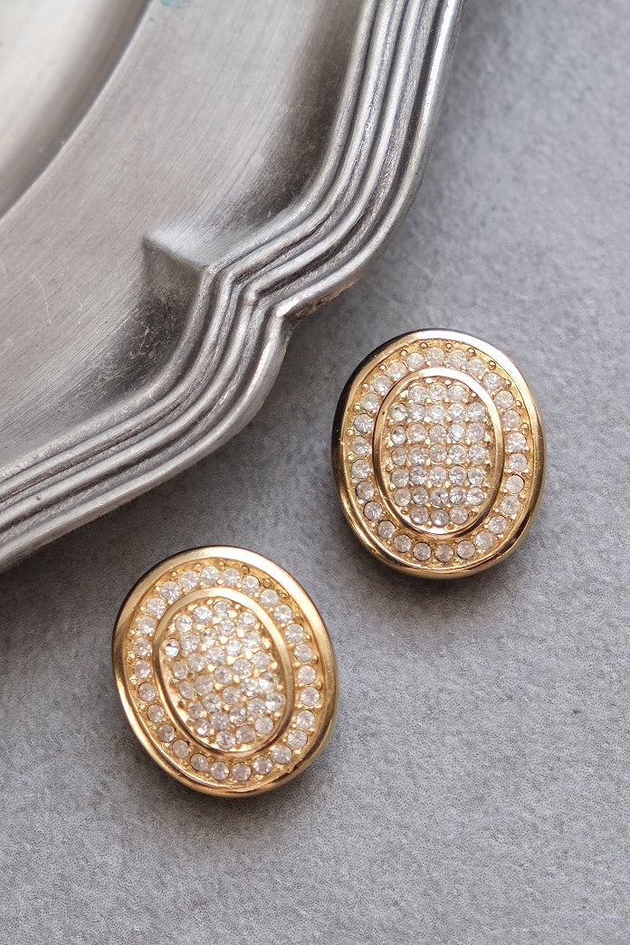 Christian Dior Crystal oval shape earclips vintage earrings