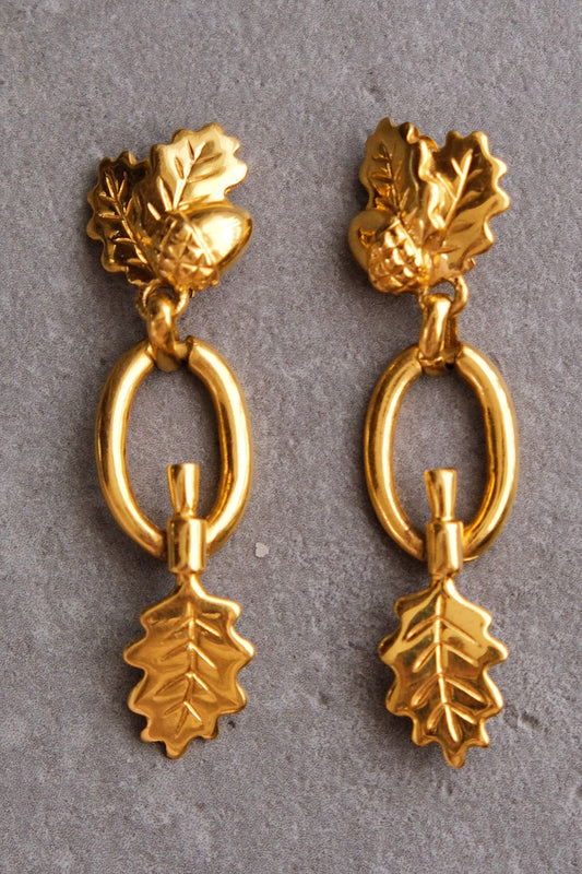 Ines de la Fressange oak leaf earclips Statement Vintage Earclips