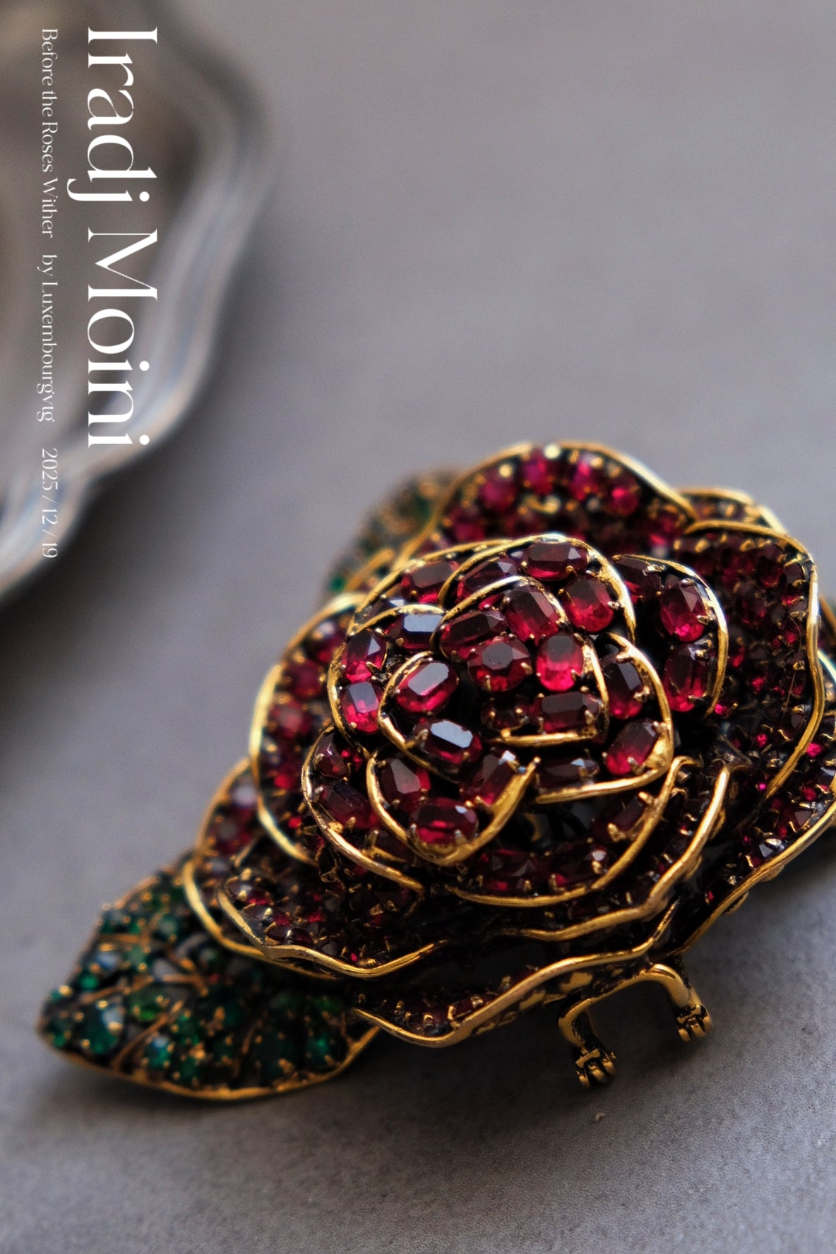 IRADJ MOINI massive size Vintage Brooch natural stone Trembling Rose Vintage pin