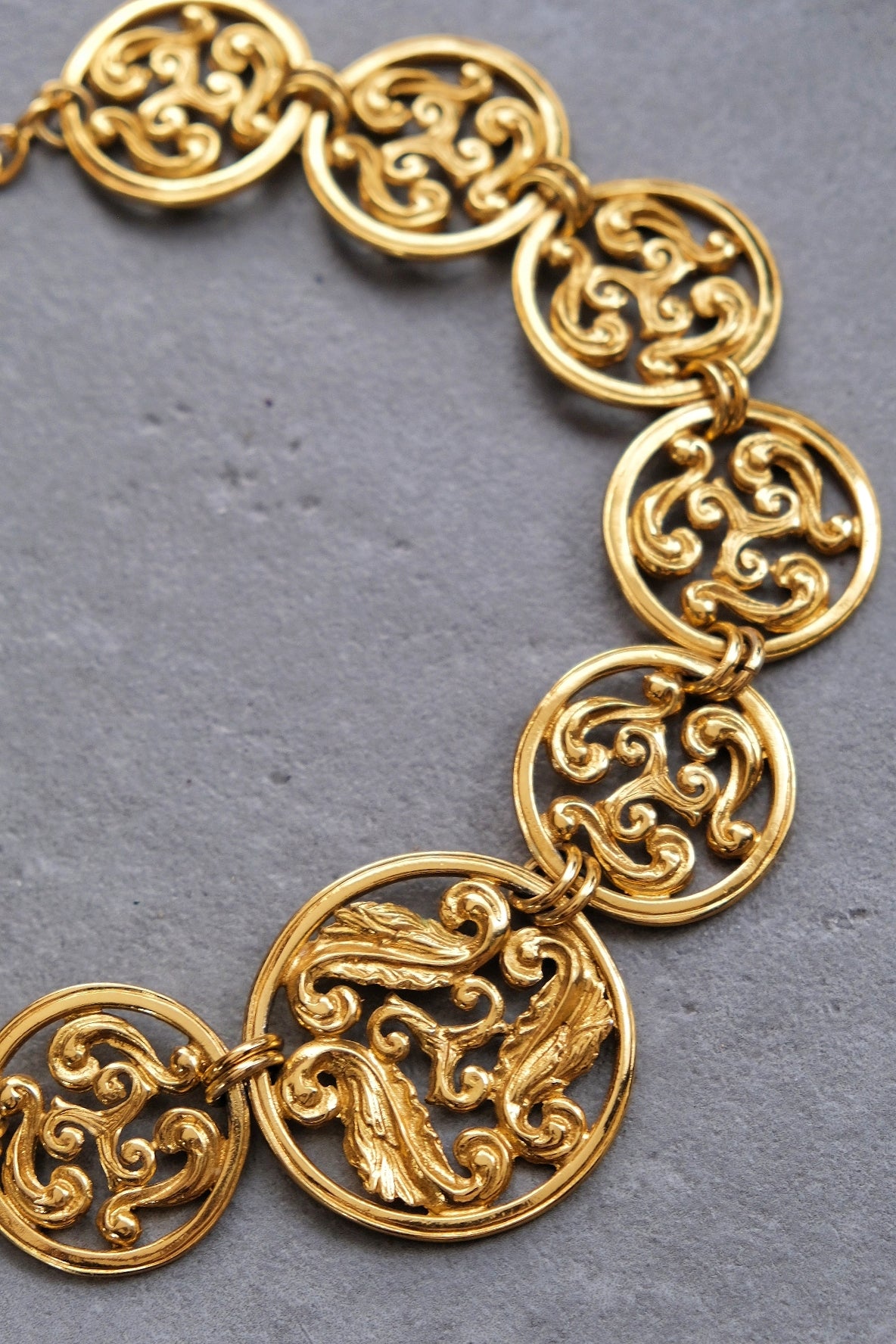 Yves Saint Laurent YSL vintage gold coin feather chain necklace