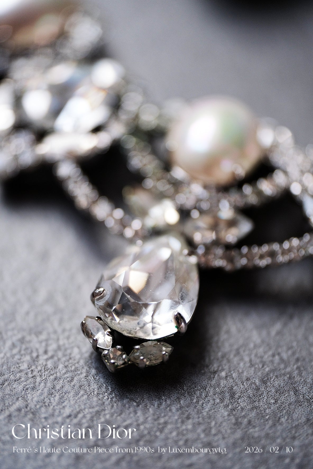 Christian Dior Crystal imitation pearl earclips/necklace jewelry set