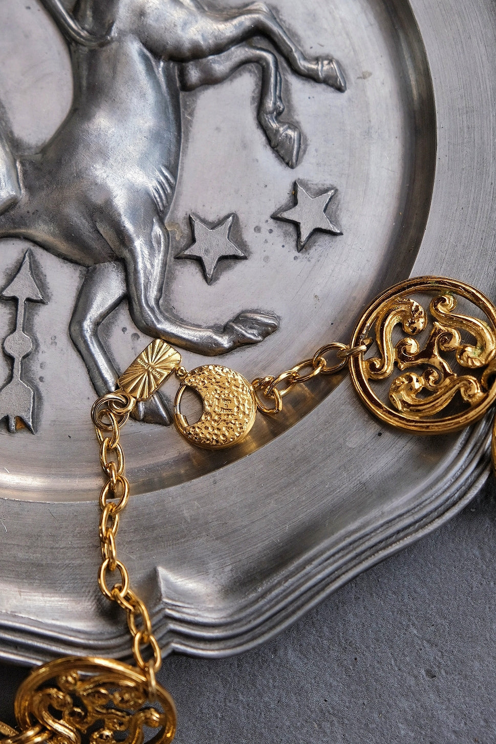 Yves Saint Laurent YSL vintage gold coin feather chain necklace