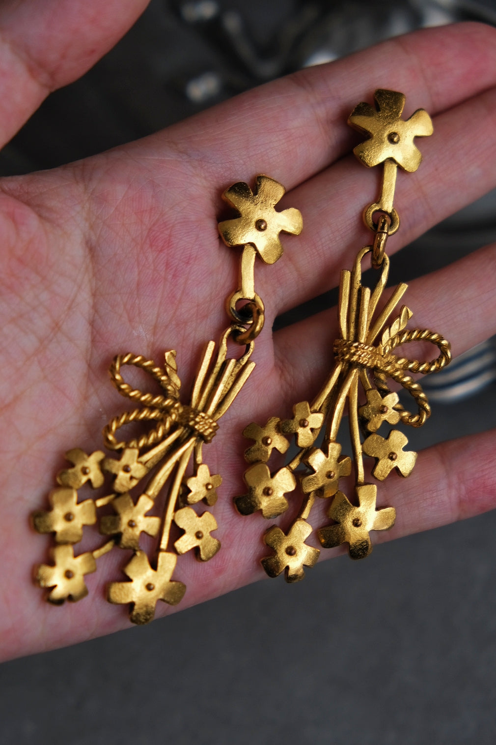 Ines de la Fressange flower bucket Statement Vintage Earrings