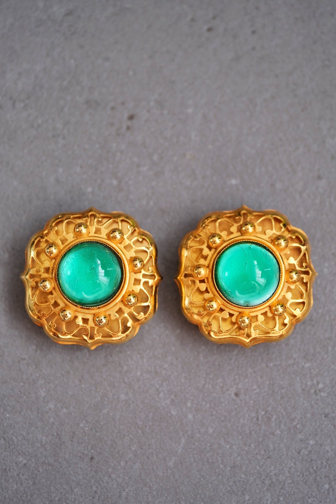 Philippe Ferrandis Vintage Turquoise Glass Floral Ear Clips