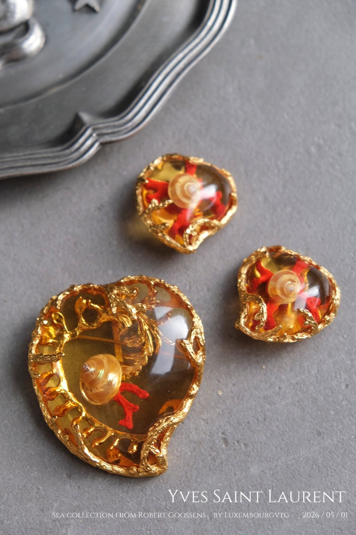Yves Saint Laurent Vintage massive size heart brooch/earclips jewelry set
