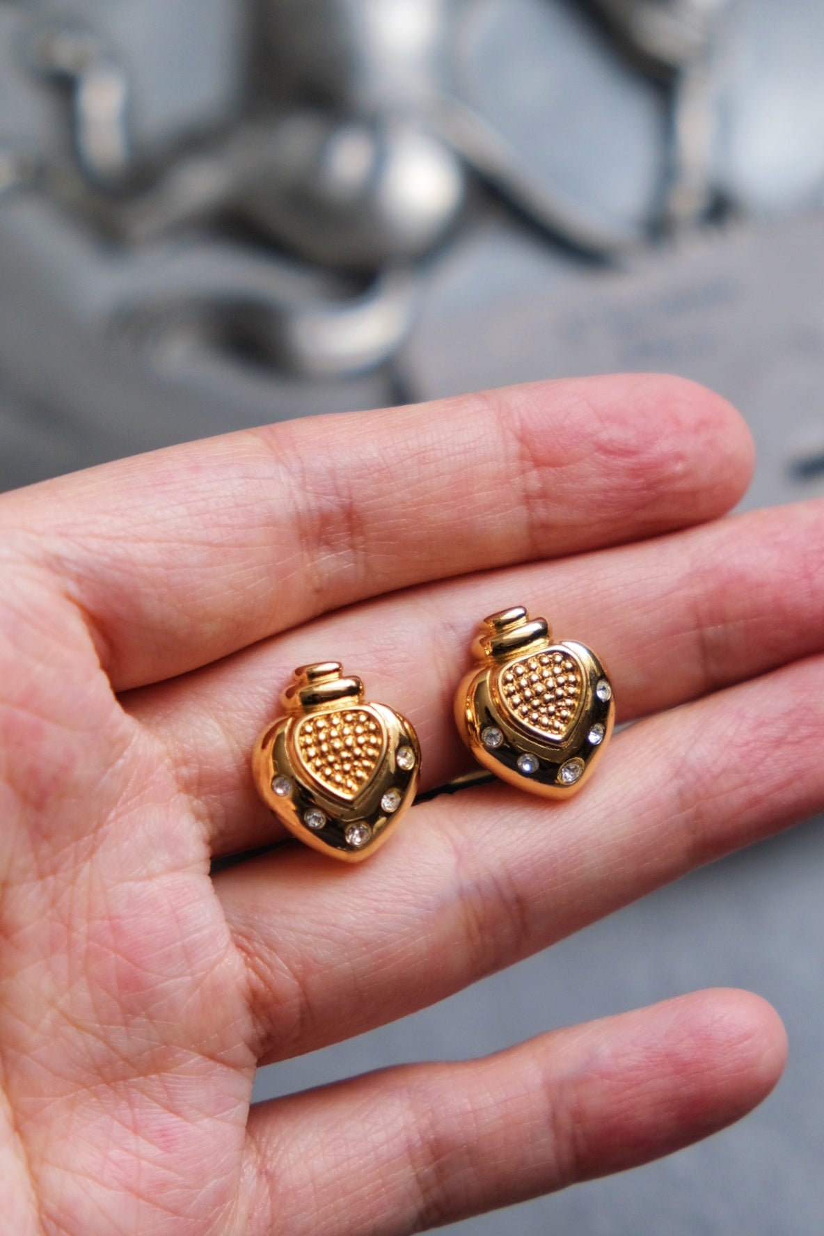 CHRISTIAN DIOR Heart Perfume Bottle Vintage Earrings Vintage Earclips