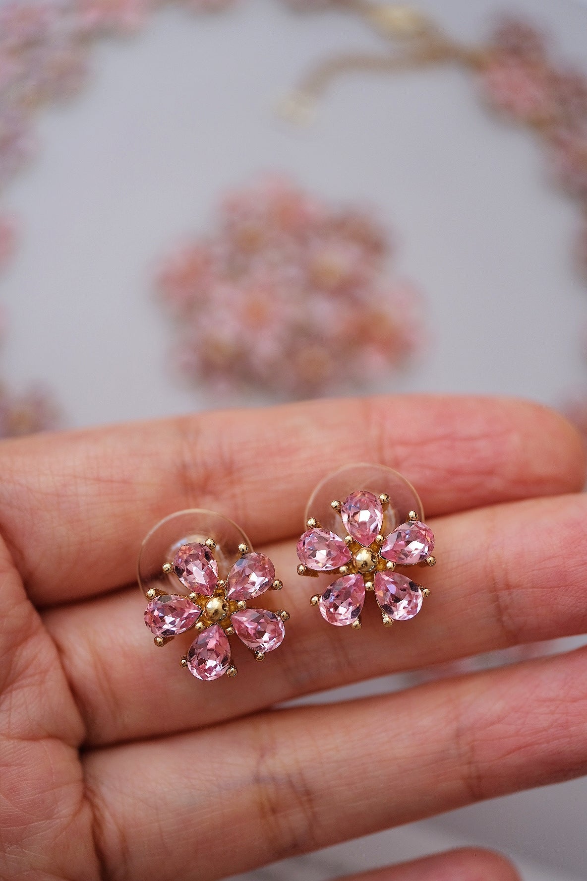 Christian Dior Bookpiece Pink Sakura Crystal Stud Vintage Earrings