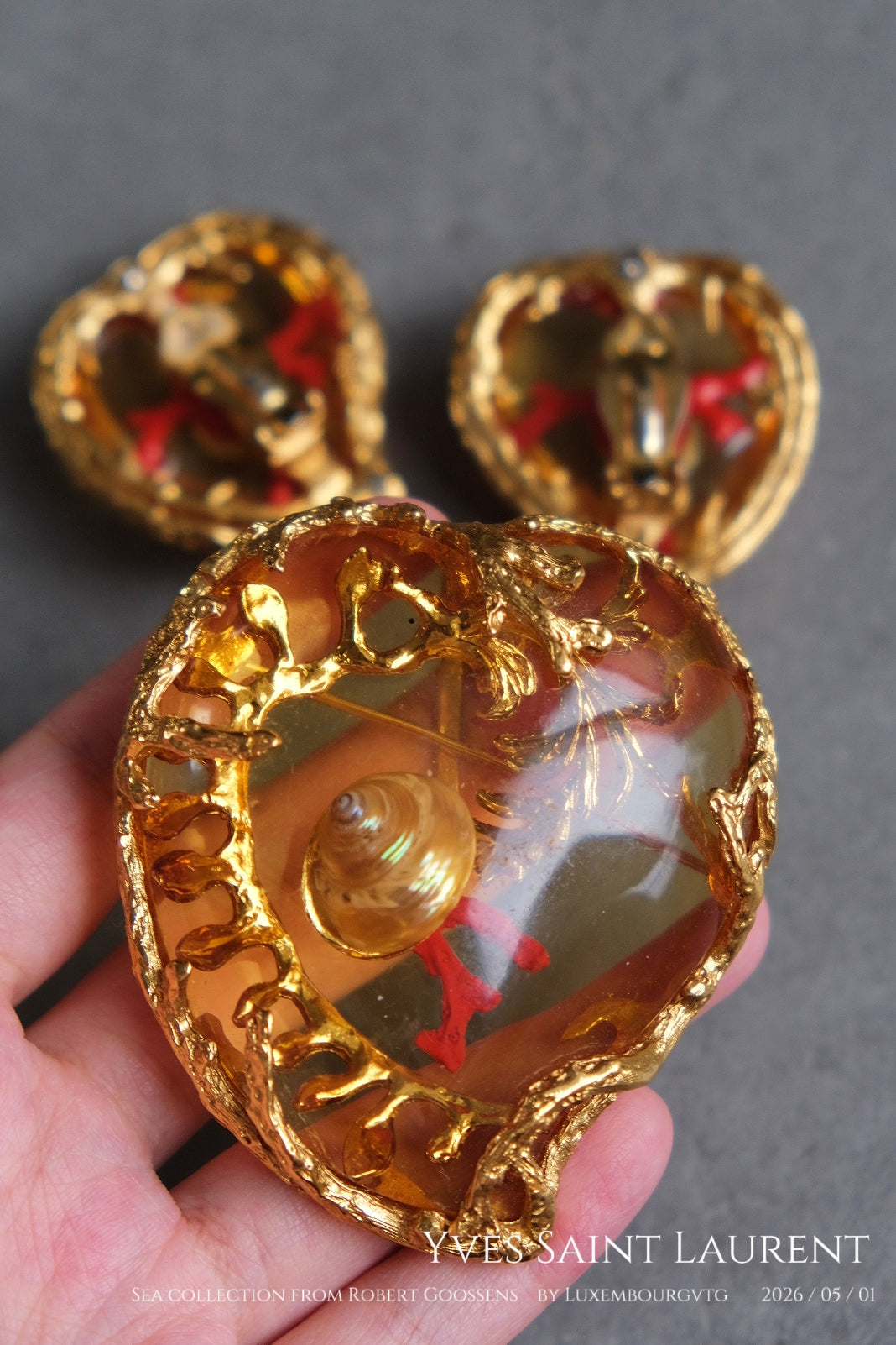 Yves Saint Laurent Vintage massive size heart brooch/earclips jewelry set