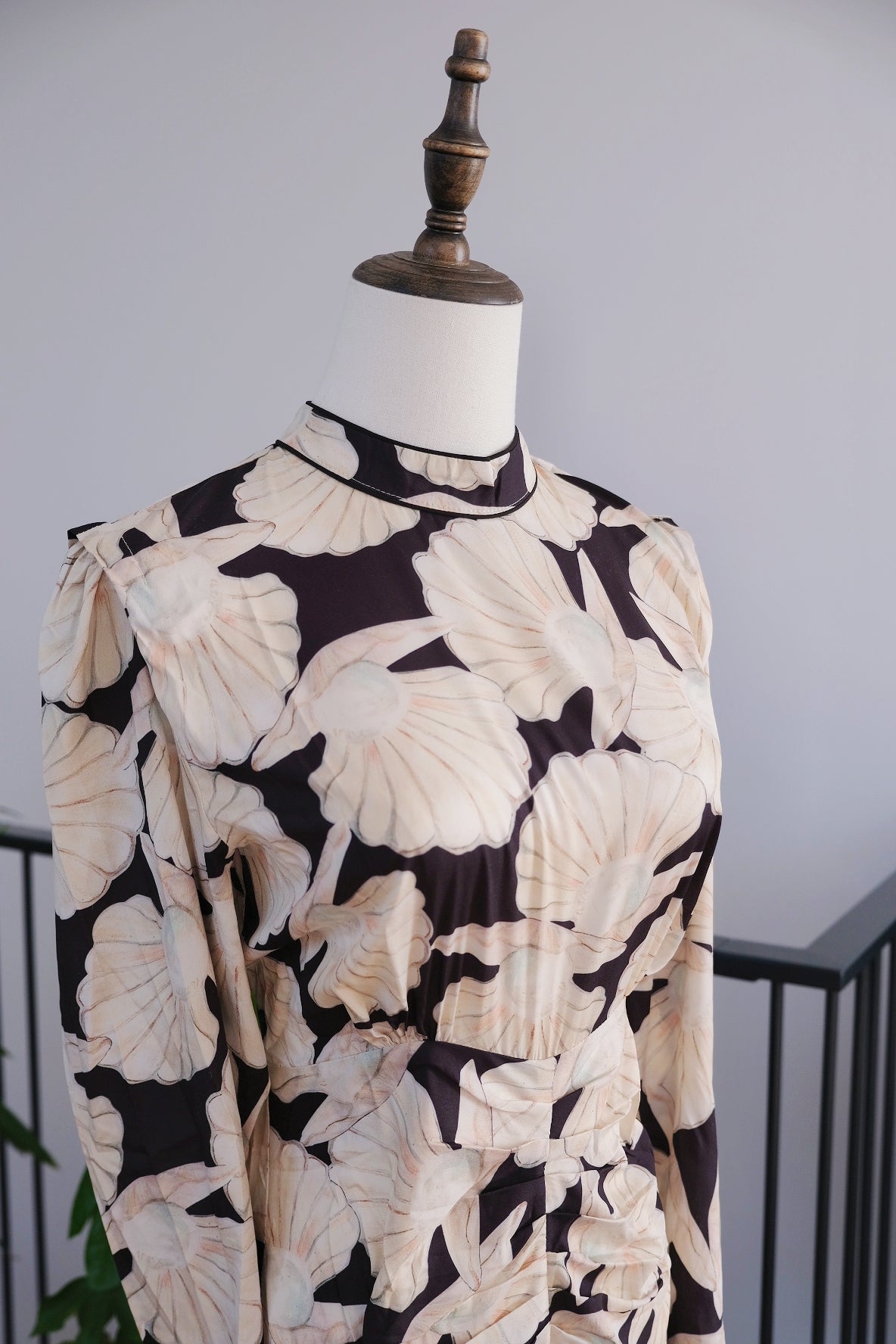 COMING SOON     RIXO Dani Pearl Shell Black and Cream Silk High Neck Maxi Dress