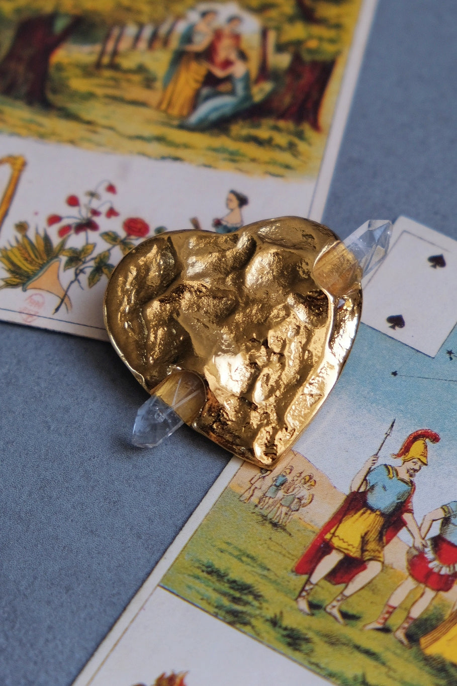 Yves Saint Laurent YSL vintage heart rock crystal brooch