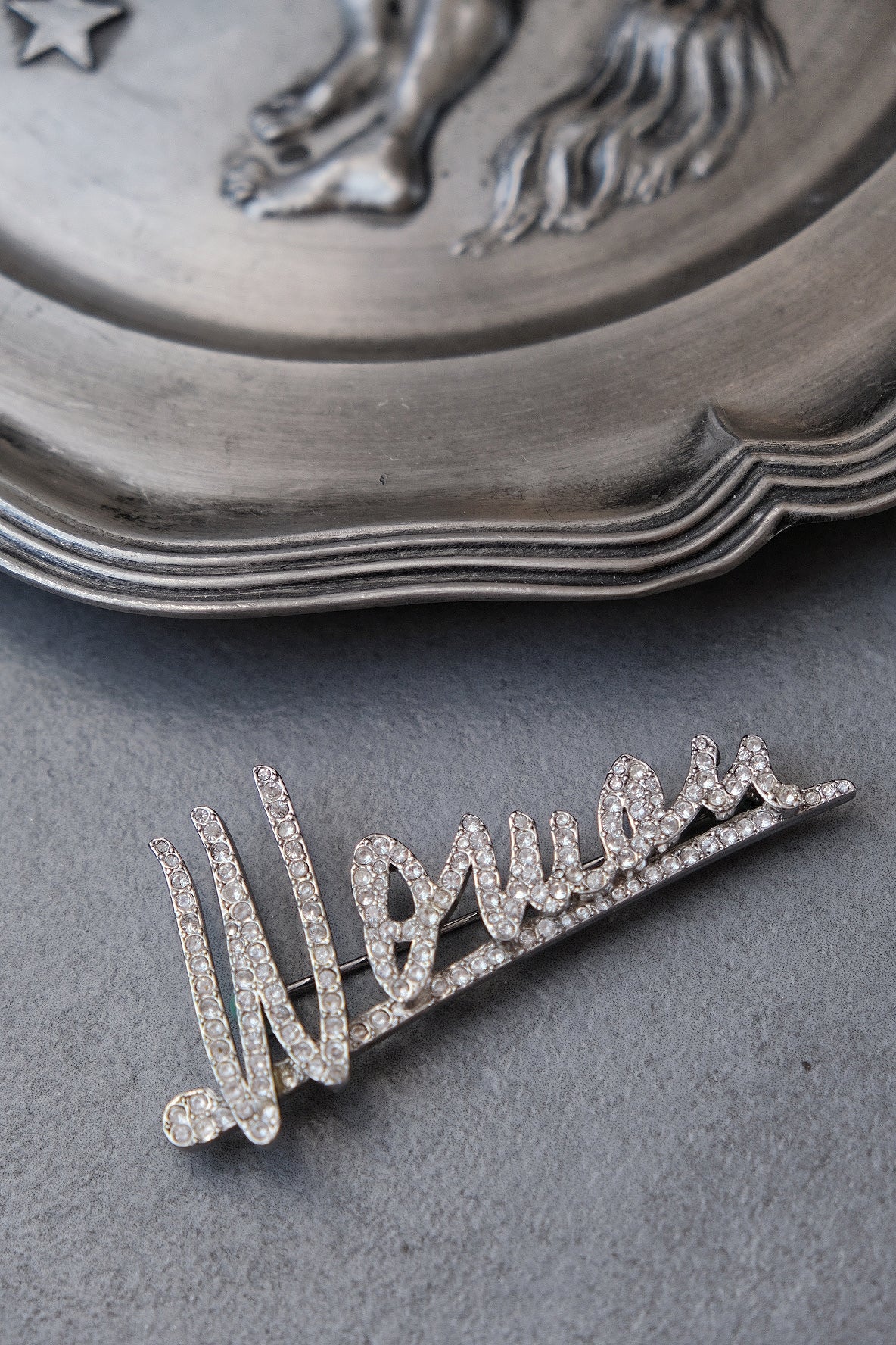 RESERVED SONIA RYKIEL "Woman" cursive font Vinatge Brooch Pin