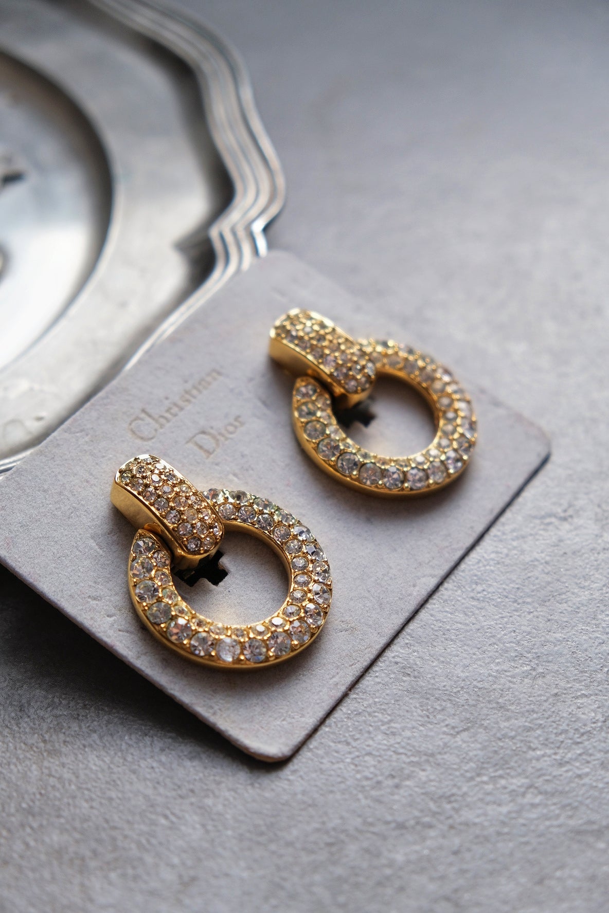 Christian Dior Hoop Crystal Vintage Ear clips Earrings