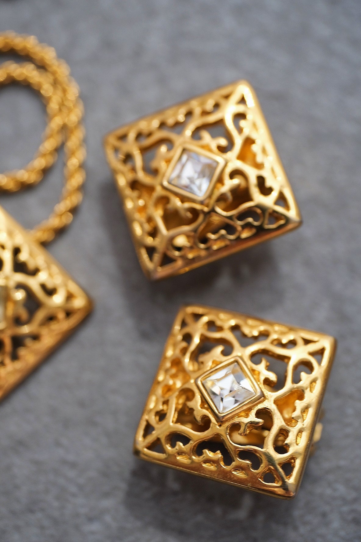 Yves Saint Laurent Vinatge Gold Tone Filigree Necklace and Earrings Set