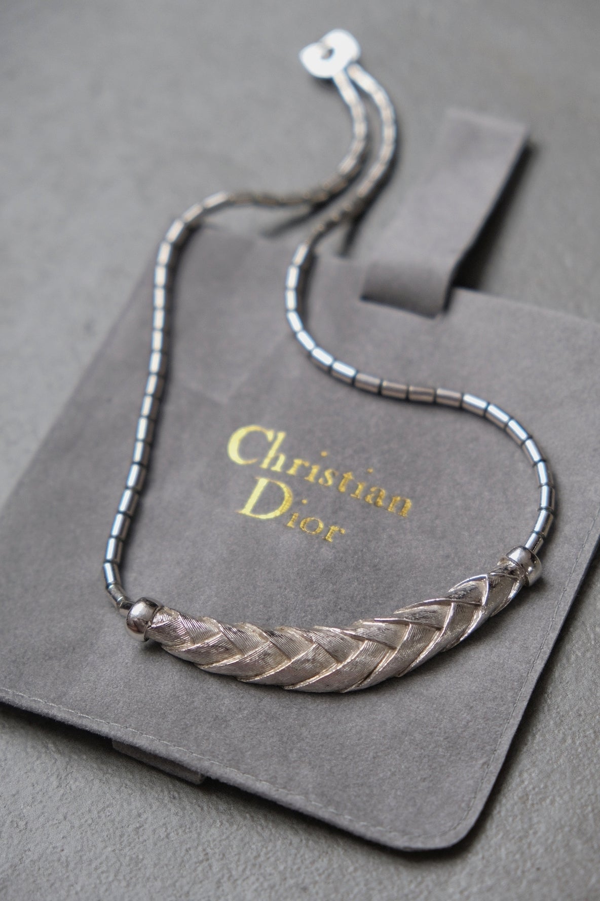 Christian Dior 1980s silver woven vintage collier / necklace