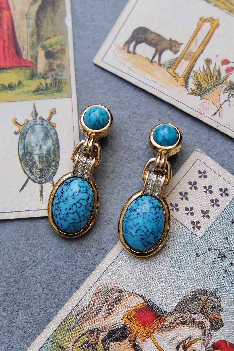 Lanvin Germany Imitation Turqoise glass earclips Vintage Earrings