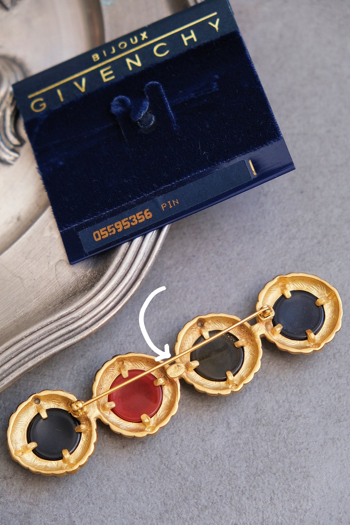 Vintage Givenchy rainbow cabochon brooch French Designer Pin