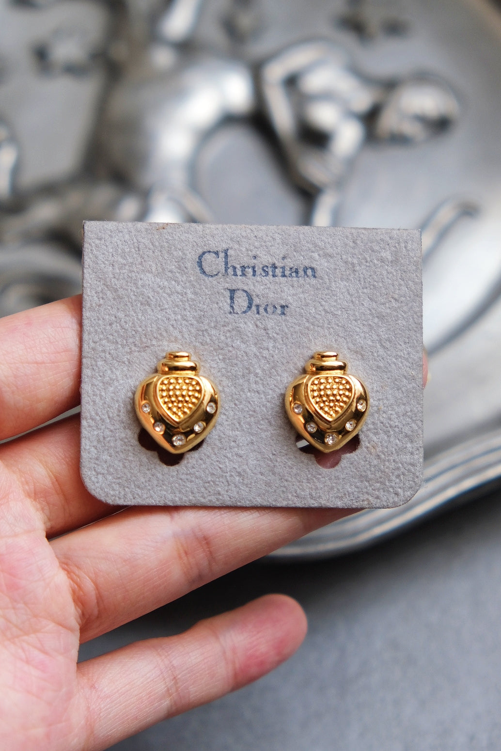 CHRISTIAN DIOR Heart Perfume Bottle Vintage Earrings Vintage Earclips