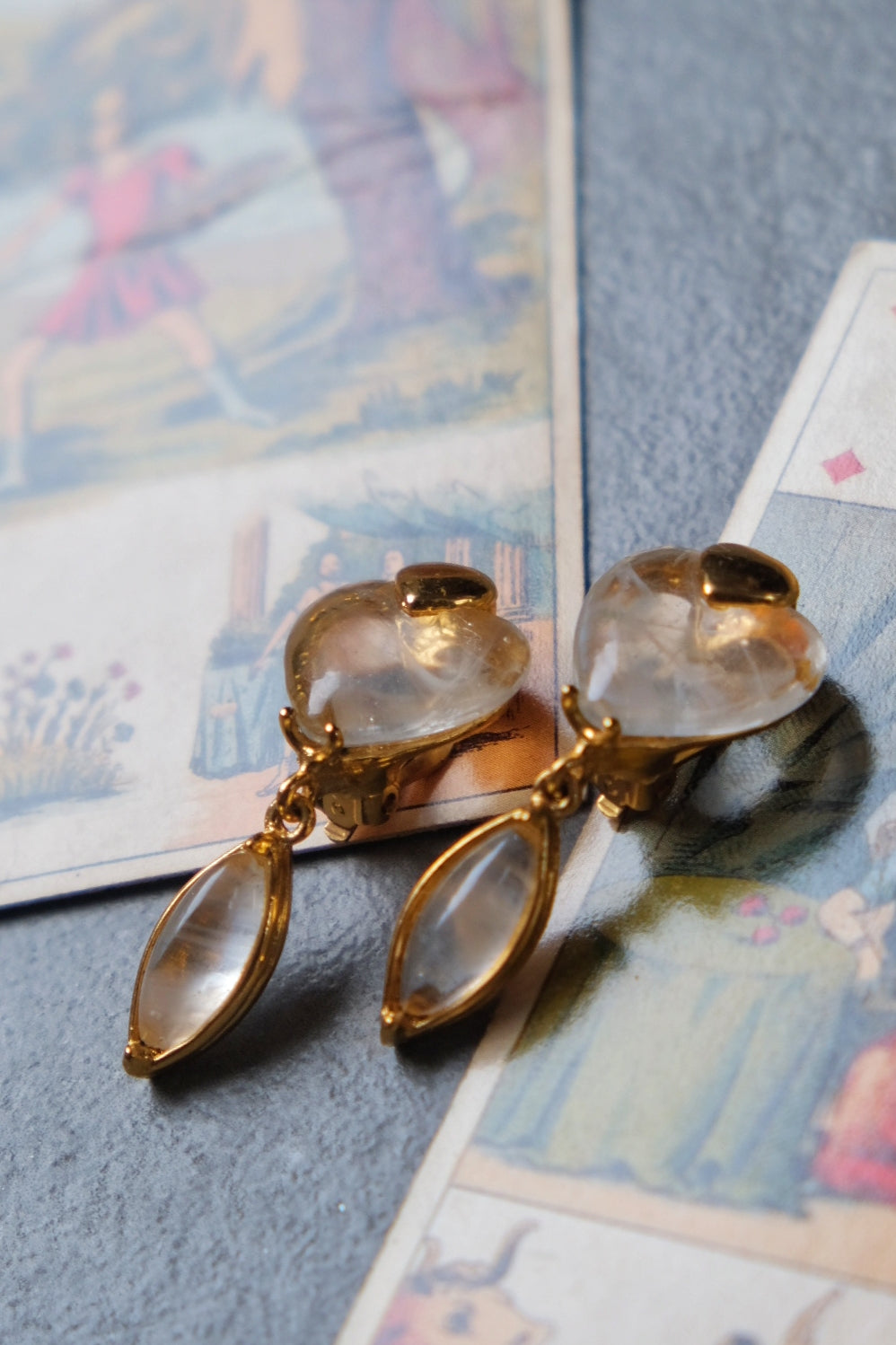 Yves Saint Laurent YSL vintage rock crystal heart Earclips