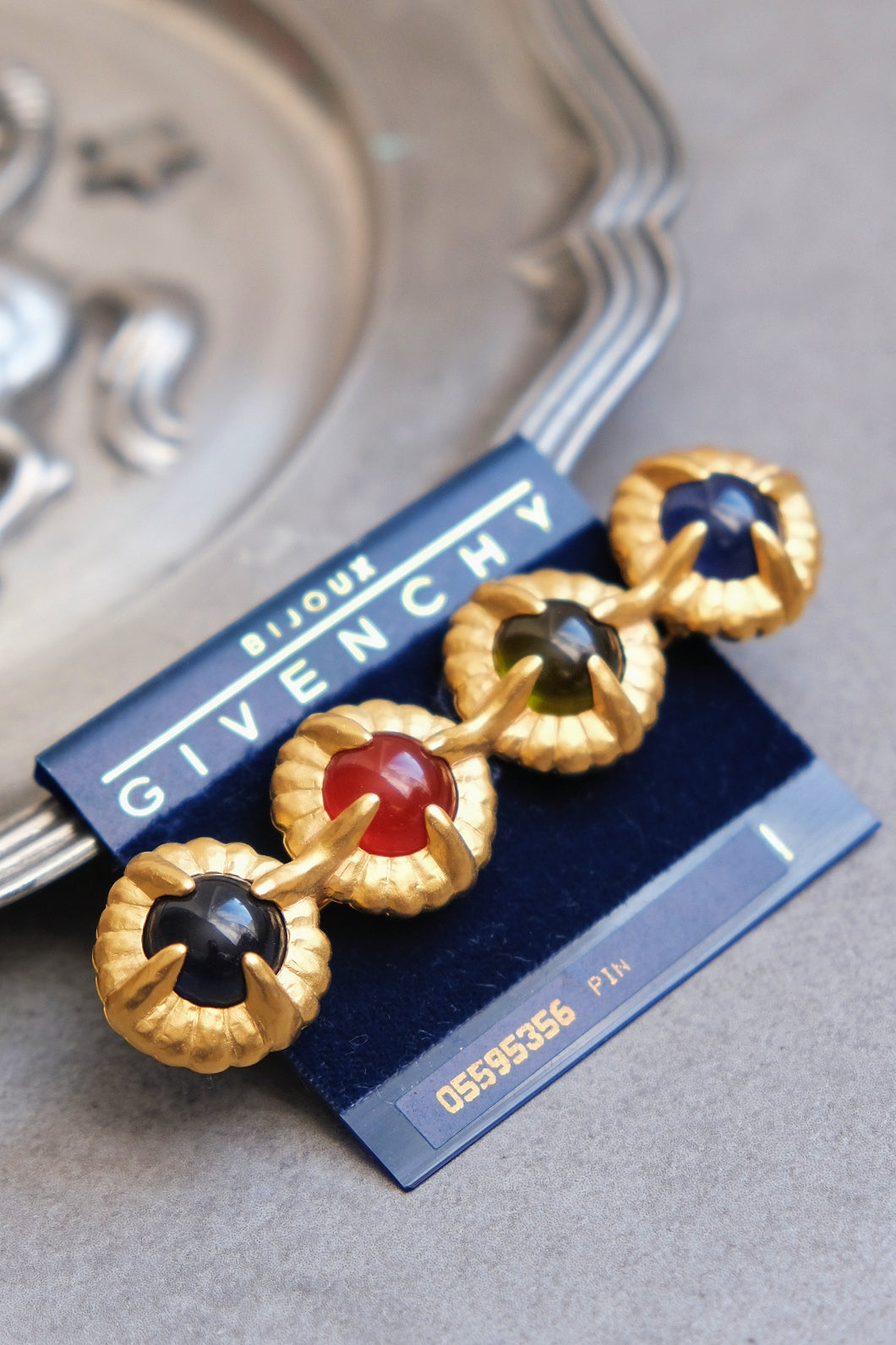 Vintage Givenchy rainbow cabochon brooch French Designer Pin