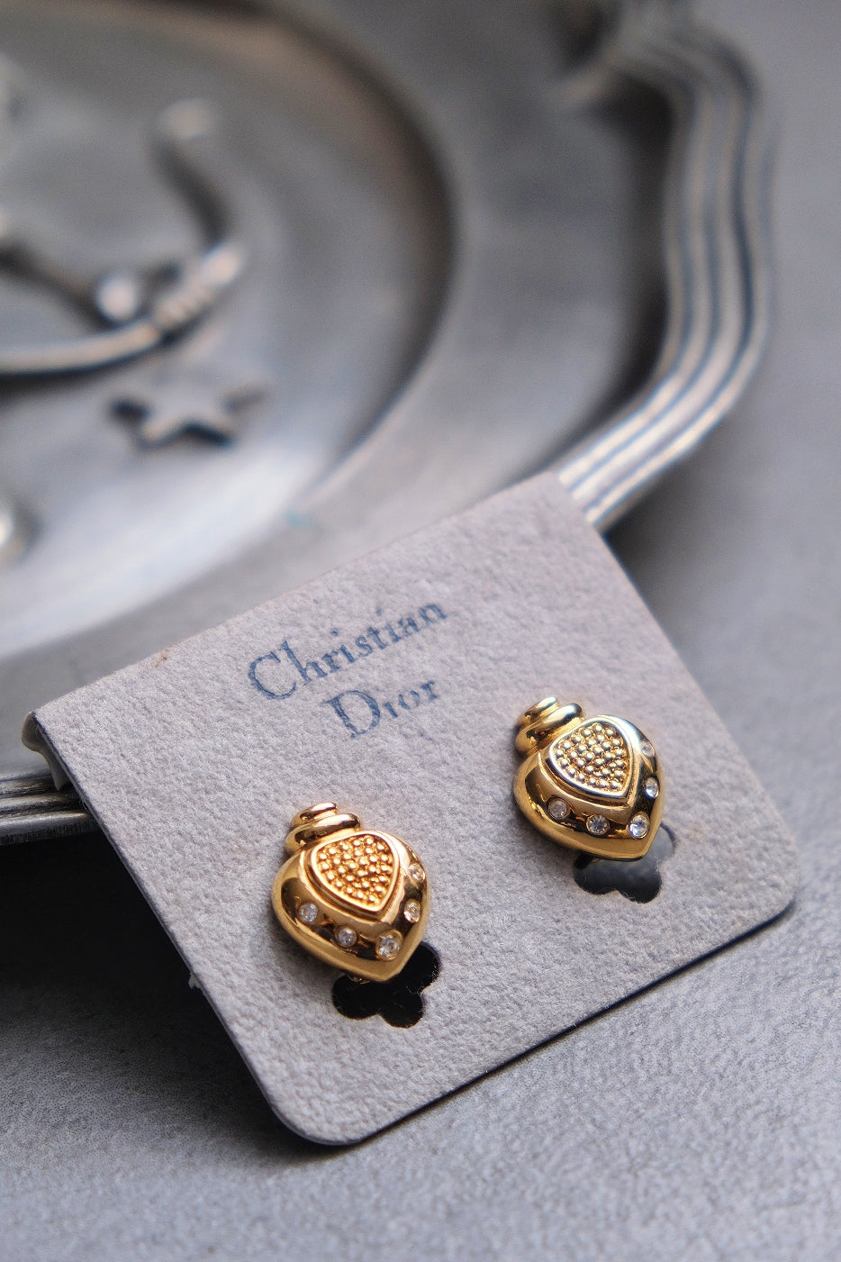 CHRISTIAN DIOR Heart Perfume Bottle Vintage Earrings Vintage Earclips