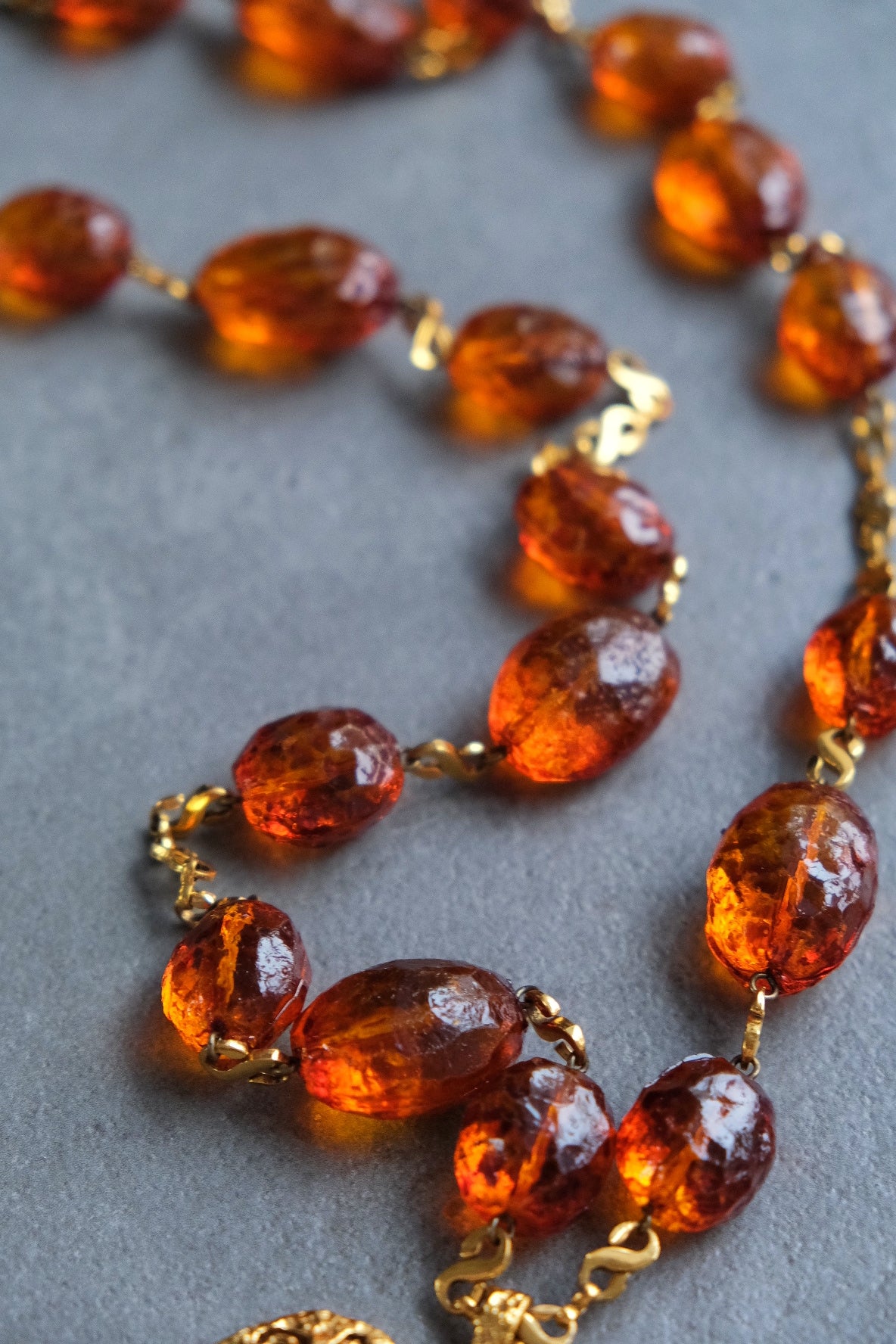 Poggi Paris Amber Resin Jelly Heart Vintage Necklace
