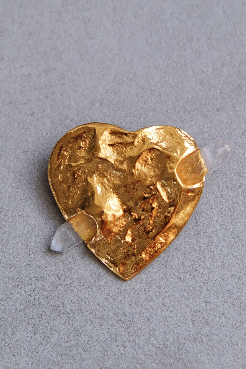 Yves Saint Laurent YSL vintage heart rock crystal brooch