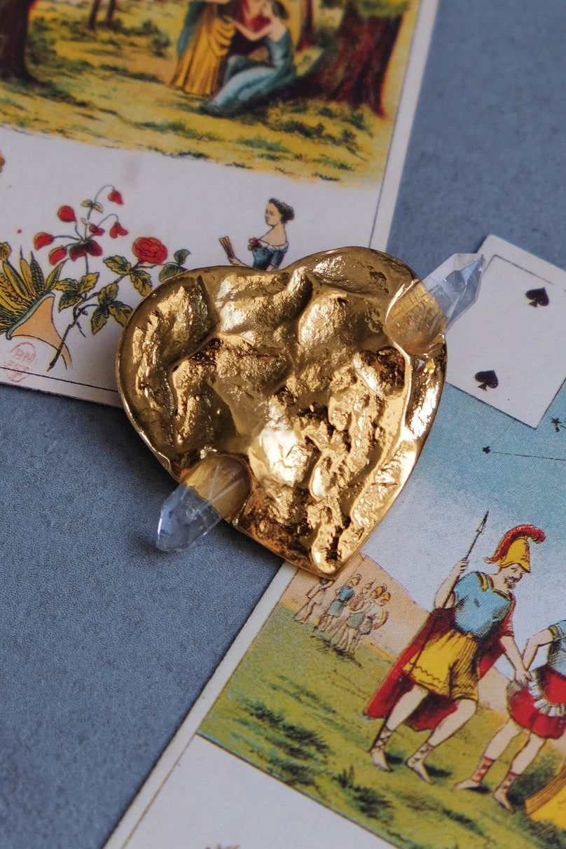 Yves Saint Laurent YSL vintage heart rock crystal brooch