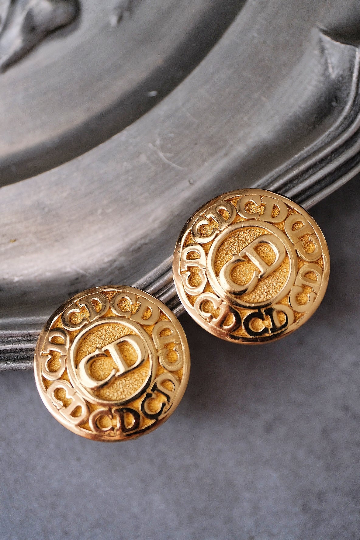 Christian Dior gold tone CD Monogram Vintage Ear clips Earrings